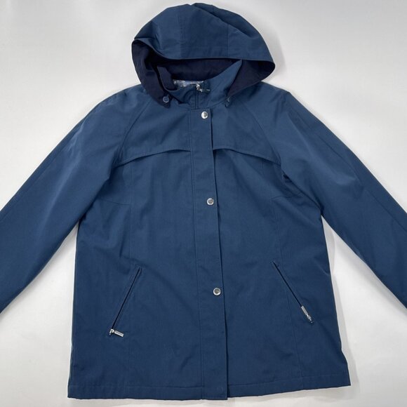 Nautica Womens Rain Jacket Large Hooded Coat Sailboats Lined Full Zip Pockets - Picture 9 of 14